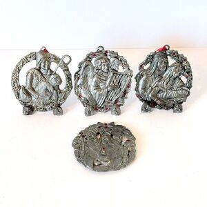 Set of 4 Michael Ricker Ltd Edition Pewter Christmas Ornaments Signed/Numbered
